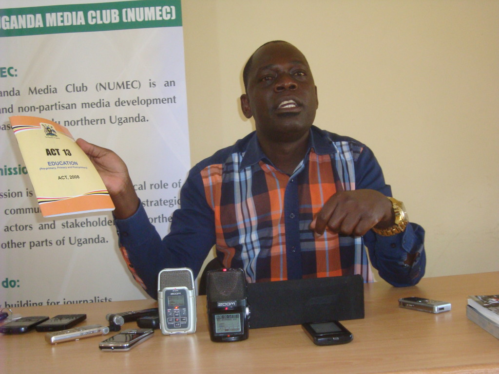 Kilak MP Gilbert Olanya during a press briefing at Northern Uganda Media Club (NUMEC) media facility in Gulu town recently. Photo by James Owich