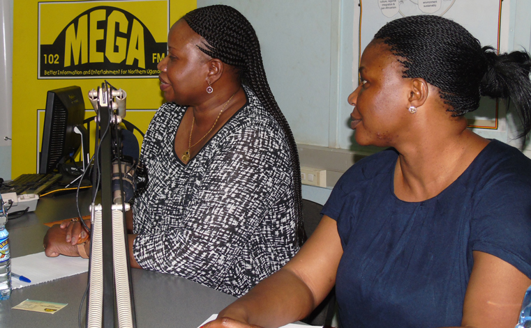 Fatou Bensouda (L), the Chief Prosecutor for the International Criminal Court (ICC) appearing over a local radio station in Gulu town early this year. Photo by James Owich