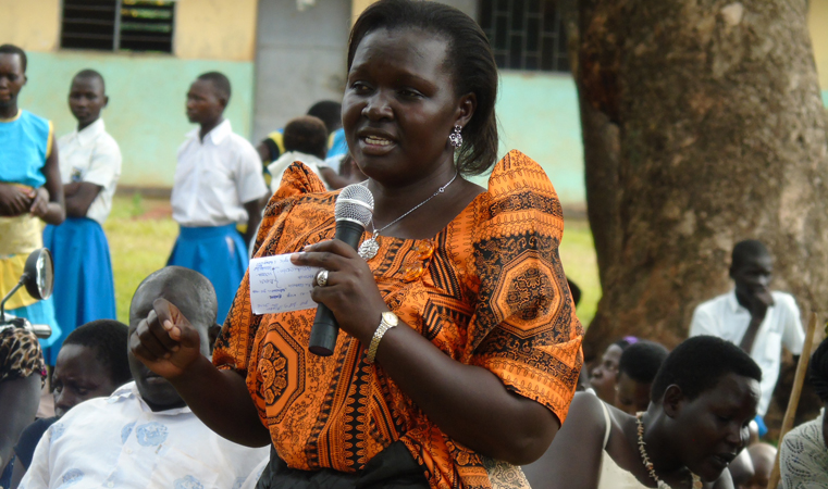 Catherine Lamwaka Opira, former Gulu RDC addressing residents of Koro Abili, Koro Sub County during International Women’s Day Celebrations on Saturday. Photo by James Owich