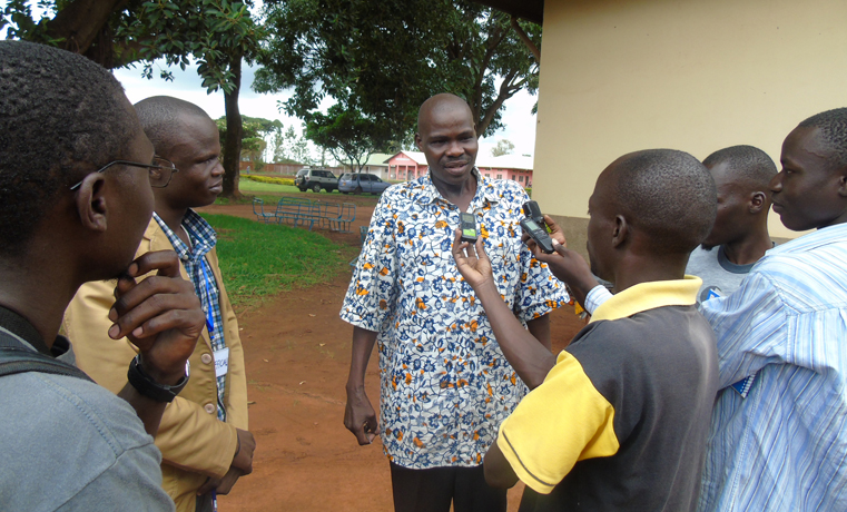 Local radio journalists interviewing former Kilak County MP Mike Nyeko Ocula recently in Gulu town after he defected to NRM party. Photo by James Owich
