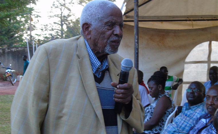 Gitu Wa Kahengeri, 96, a Kenya war veteran who fought the oppressive British colonial rule during the Mau Mau speaking during launch of a book on Forgiveness in Gulu town on Friday