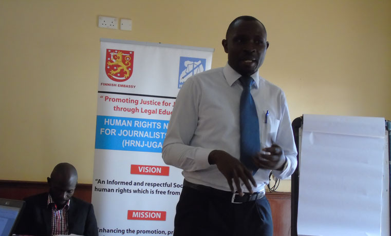 Robert Sempala, the National Coordinator for Human Rights Network for Journalists (HRNJ) – Uganda addressing journalists in Gulu town on Monday