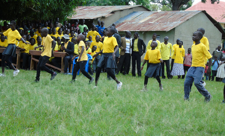 Bone Shakers Dancers entertain NRM officials during the launch of President Museveni’s Youth Campaign Taskforce at Awach parish, Aswa County in Gulu district