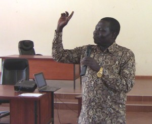 Pader district CAO, Andrew Leru addressing civil servants and health staff at Pader district council hall recently