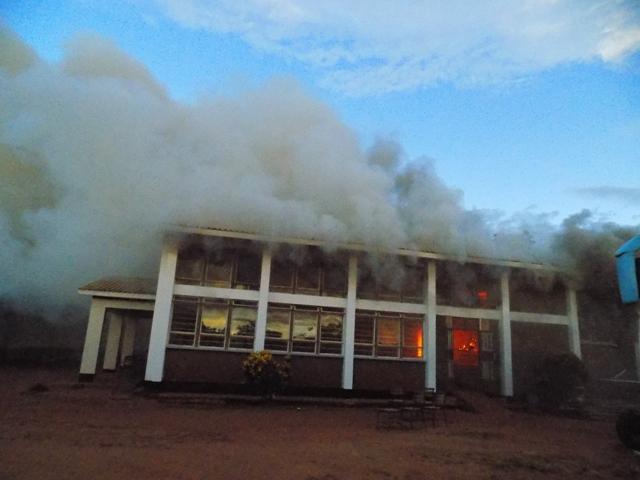 The Gulu university mainhall on fire